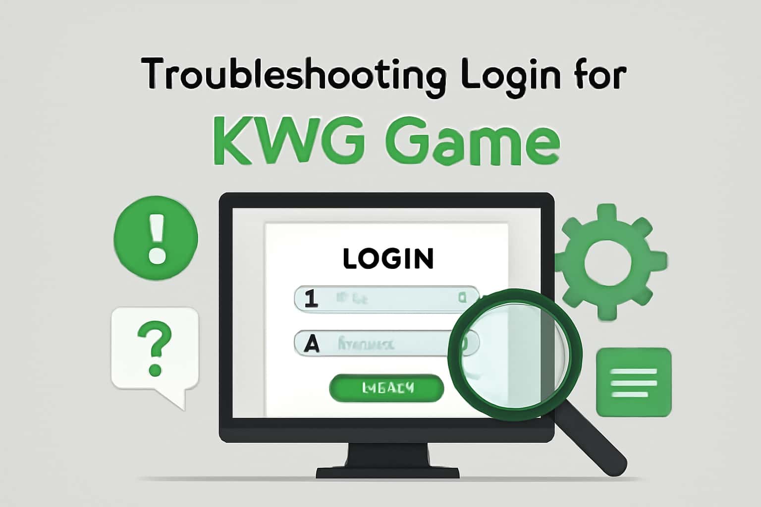 An informational graphic illustrating troubleshooting steps for KWG Game login issues.